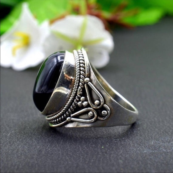 ‼️LAST ONE‼️Big Black Round Onyx Silver Ring SZ 6 - Picture 4 of 5